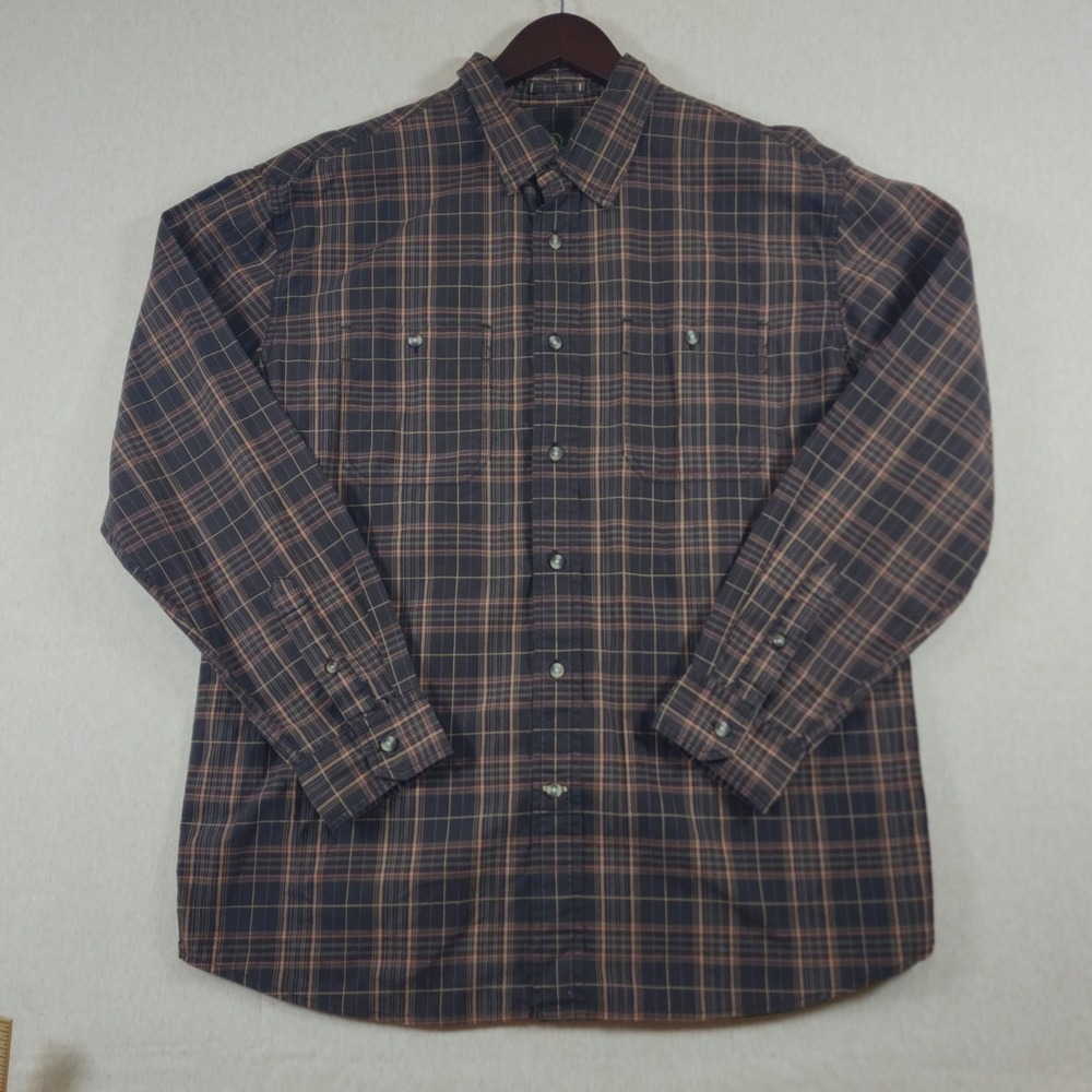 Aigle Mens Plaid Button Down Shirt Large Utility Pocket Cotton Black Brown NWT